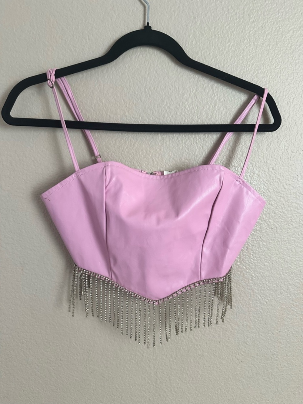 Women's Pink Rhinestone Fringe Corset Crop Top and skirt set perfect stagecoach